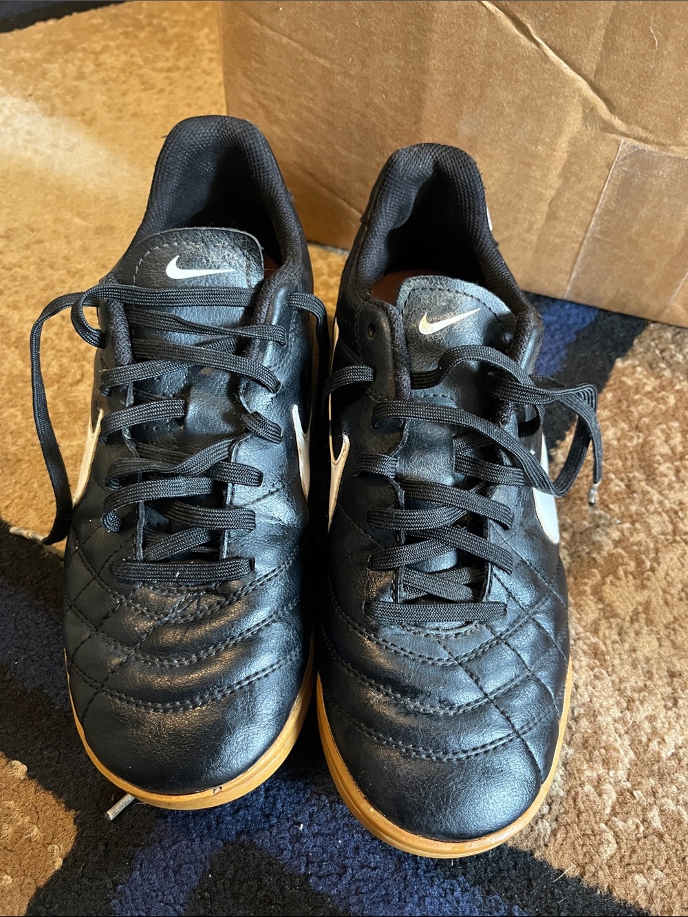 Nike Black Leather Indoor Soccer Shoes with Gum Sole